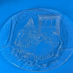 Clear Glass Christmas Plate Vintage Pilgram Glass 13" Christmas Platter.